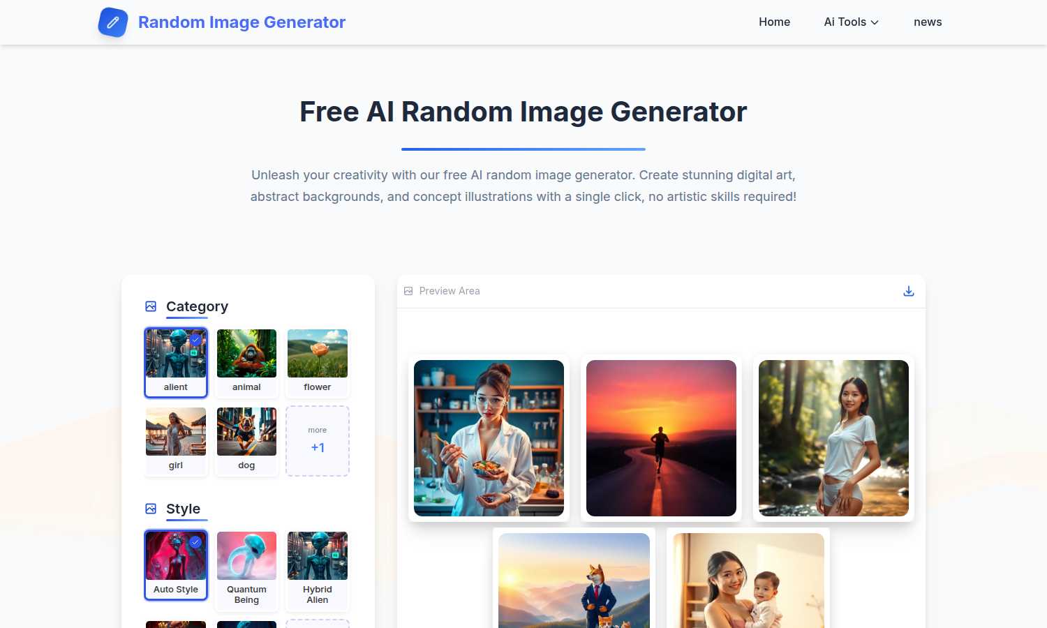 Random Image Generator application interface and features