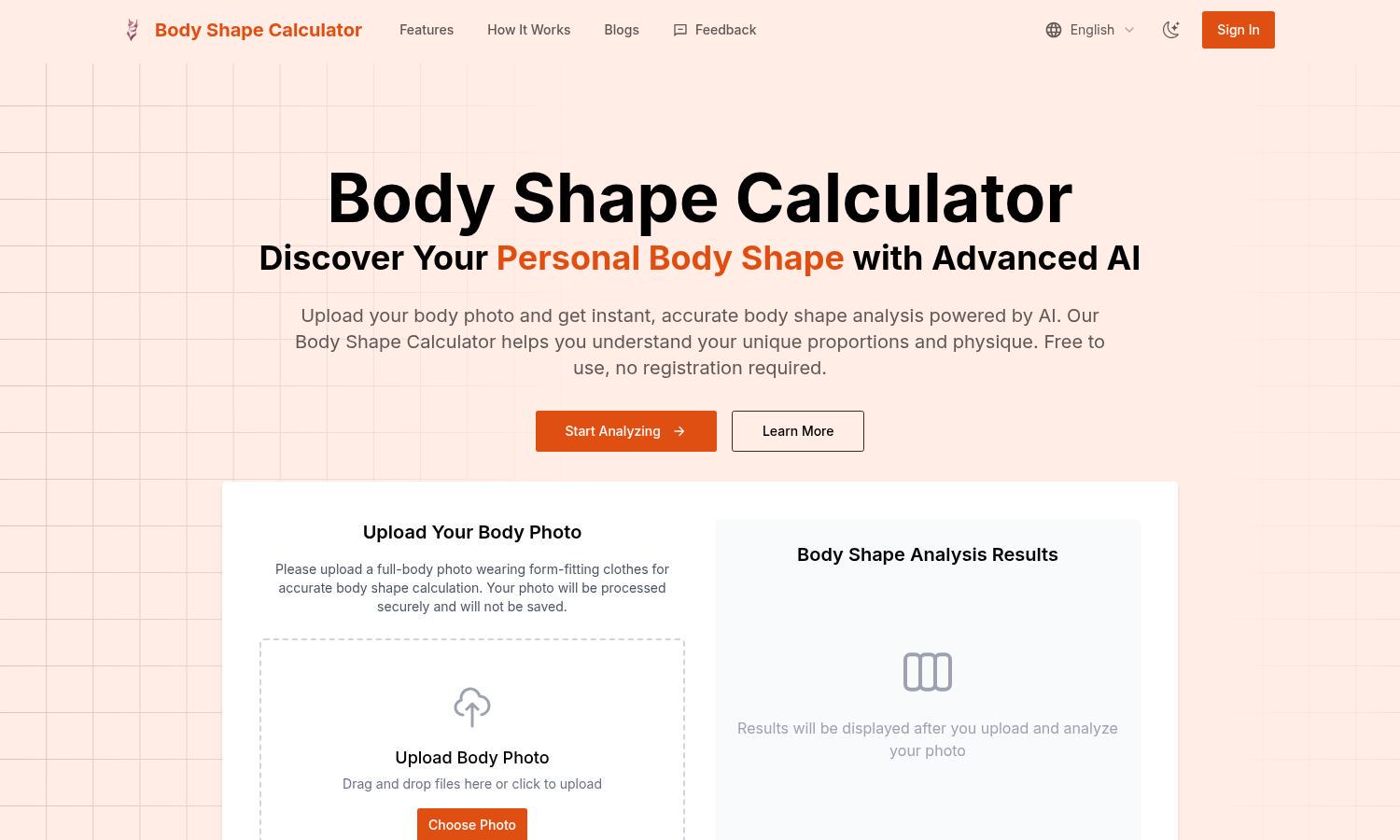 AI Body Shape Calculator Website