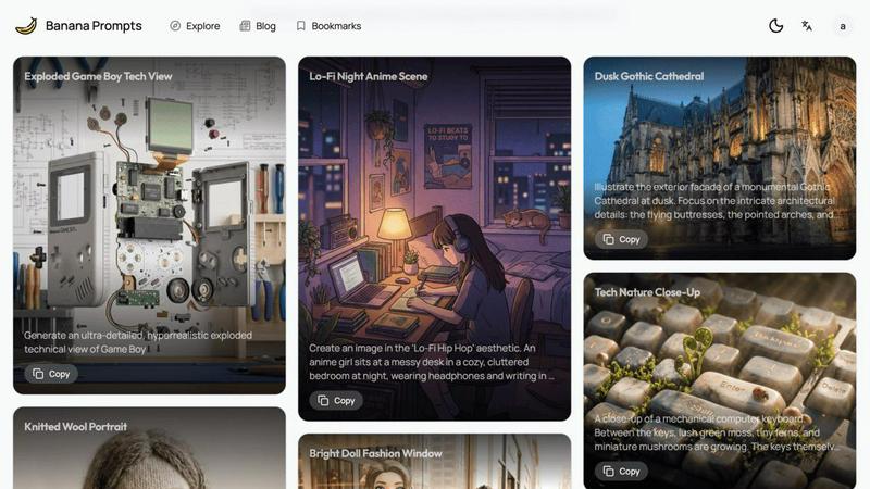 Banana Prompts application interface and features