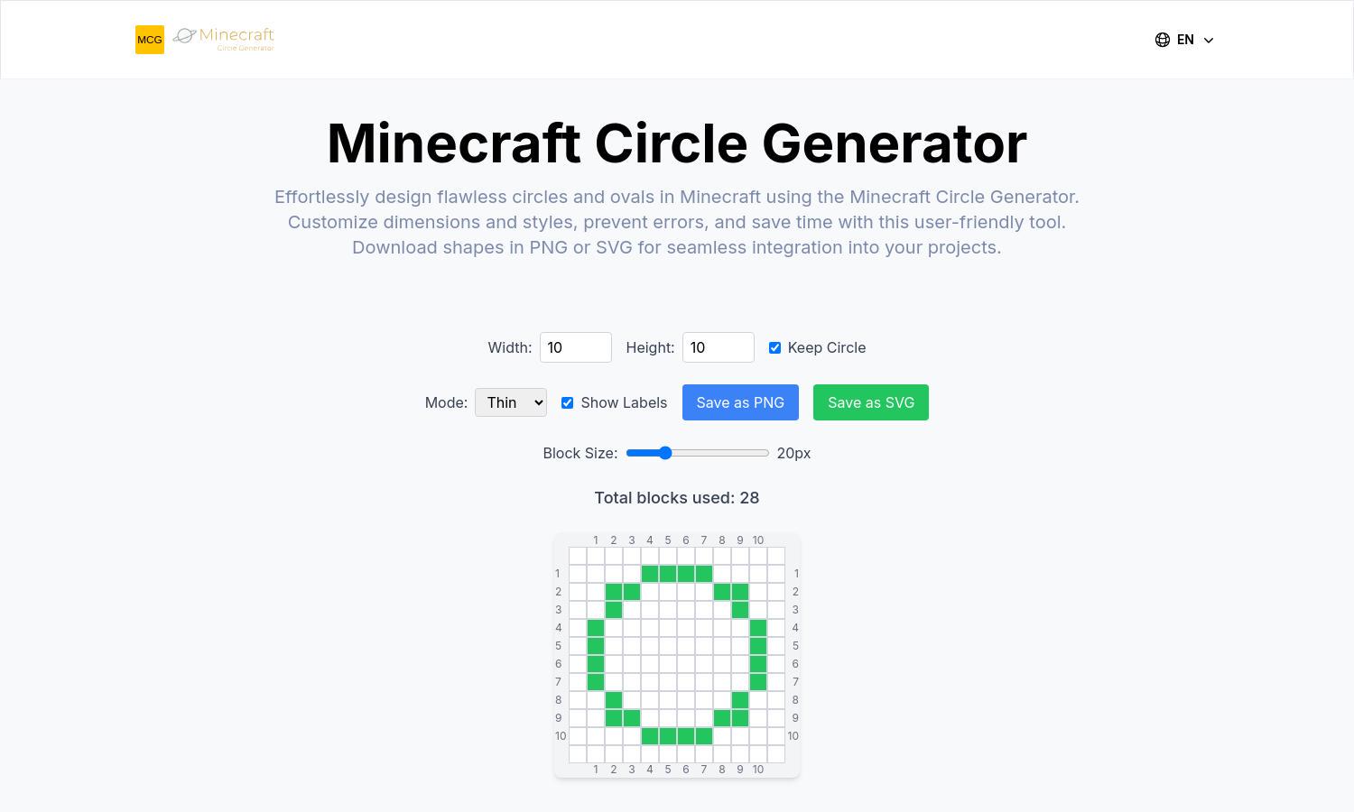 Minecraft Circle Generator - Beam Tools