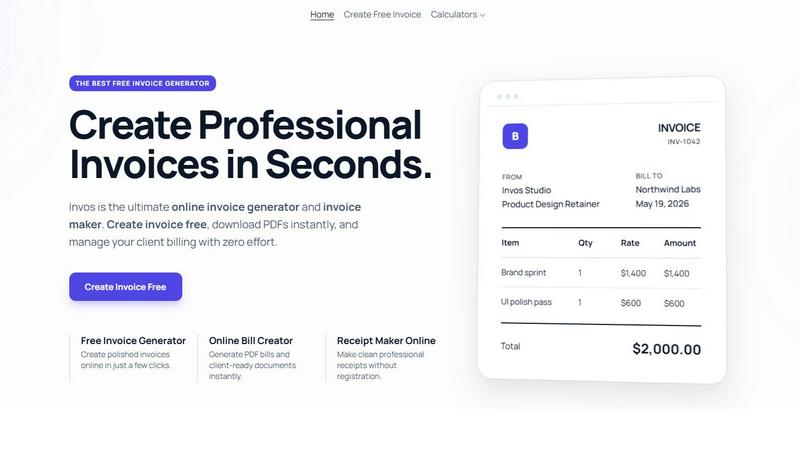 Owl Invoices - Create Free Invoices application interface and features