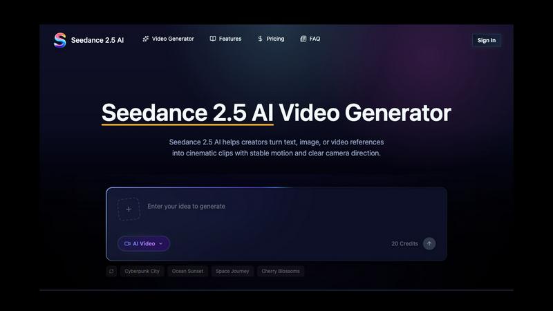 Seedance 2.5 application interface and features