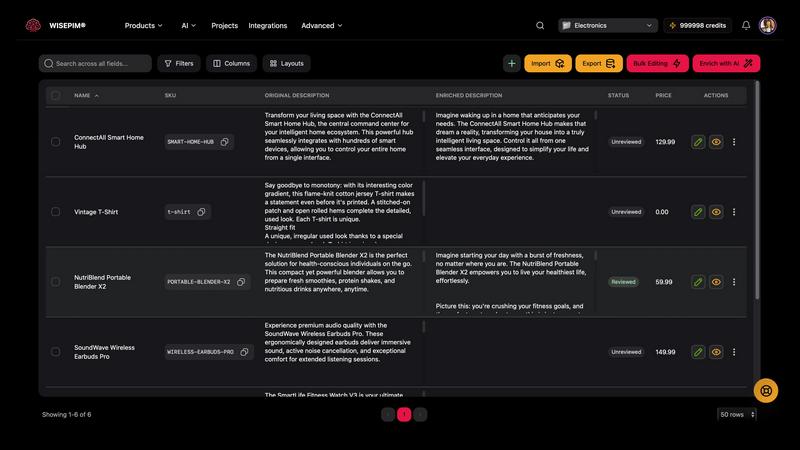 WISEPIM application interface and features