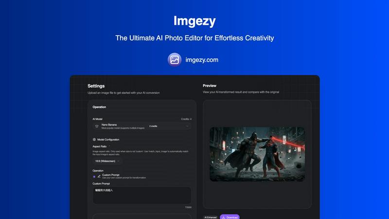 Imgezy application interface and features