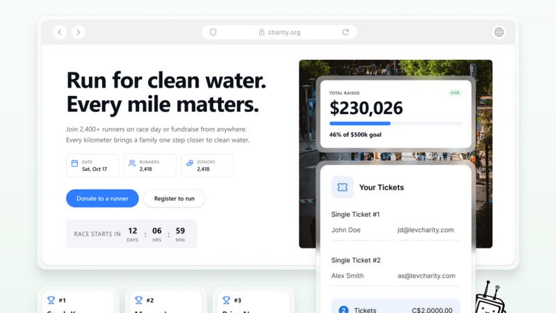 LevCharity application interface and features