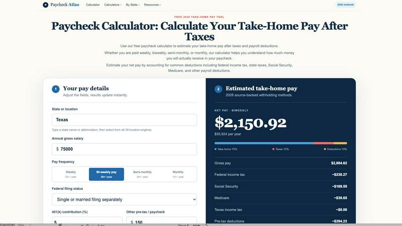 Paychecks Calculator application interface and features